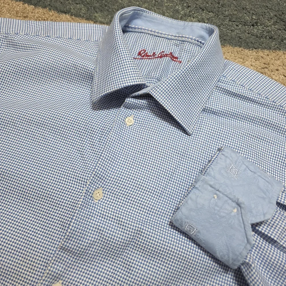 Robert Graham 17.5 44 XL Blue Geometric Button Down Shirt 100% Cotton Flip Cuff